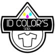 Logo ID COLOR'S SARL avec gouttes d'encre CMJ et icône t-shirt blanc, expert en impression textile et marquage.