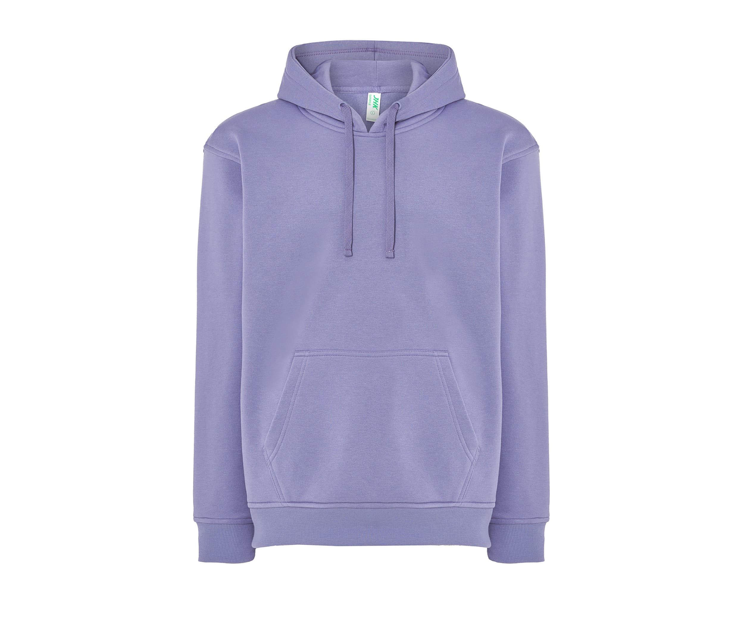 Sweat à capuche lavande unisexe avec poche kangourou et cordons, marque JHK. Design minimaliste et décontracté.