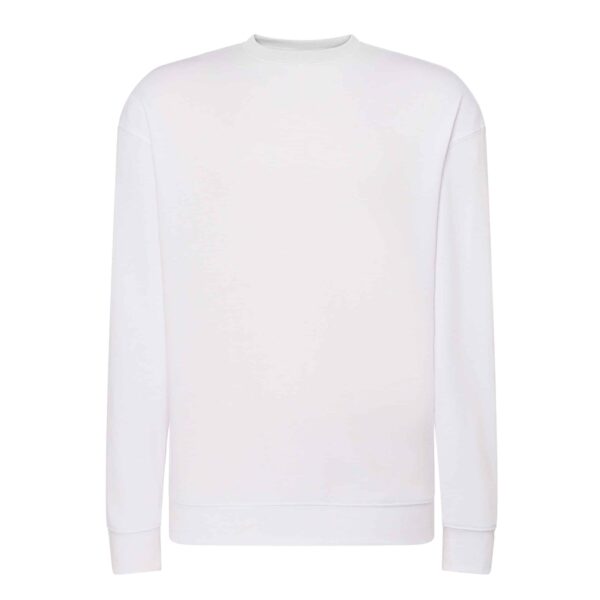 Sweat-shirt blanc uni à col rond et manches longues, coupe classique et confortable.