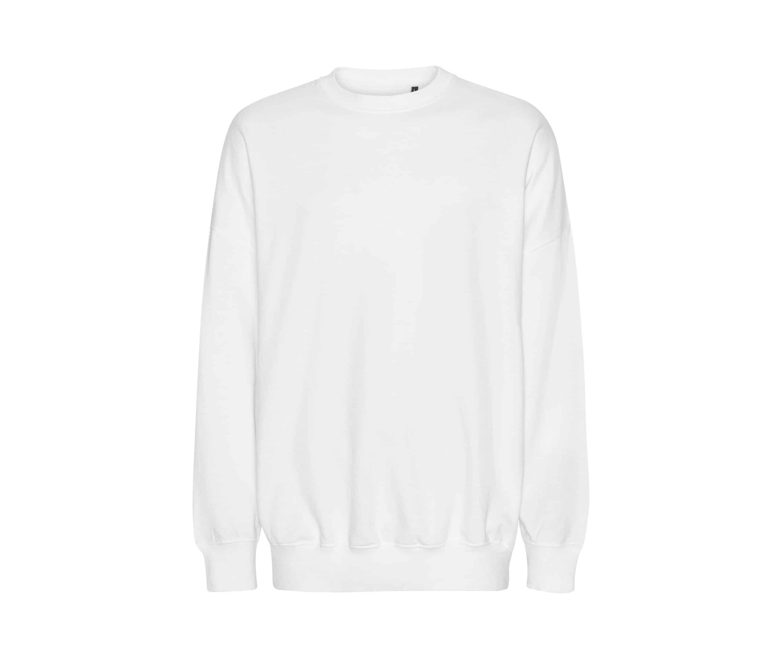 Sweatshirt blanc uni à col rond, coupe décontractée, idéal pour la personnalisation ou un look minimaliste.