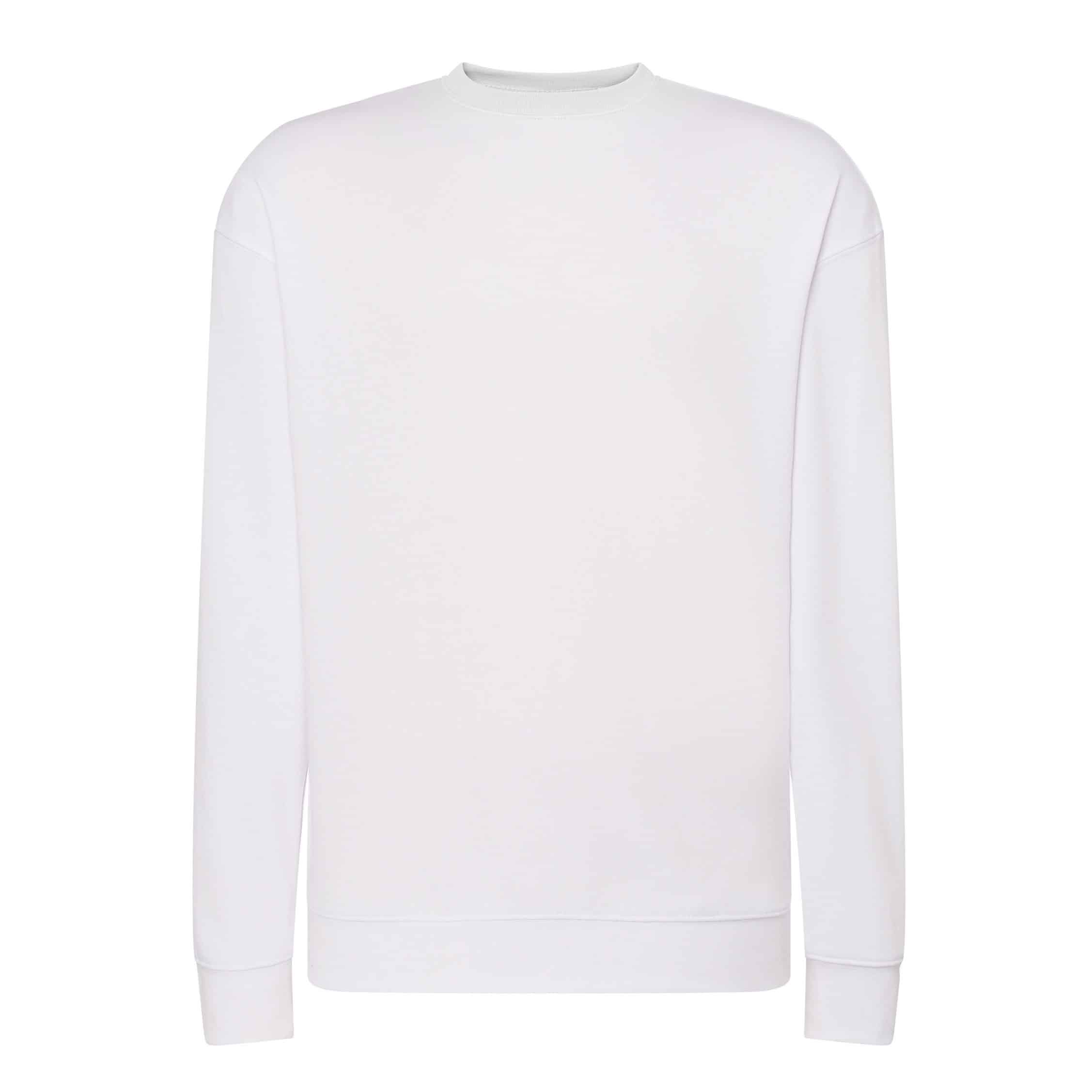 Sweat-shirt blanc uni à col rond et manches longues, coupe classique et confortable.