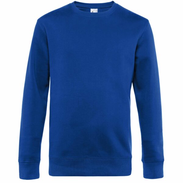 Sweatshirt bleu roi uni à col rond, manches longues et finitions bords-côtes pour un look décontracté classique.