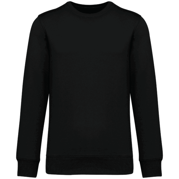 Sweatshirt noir uni à col rond avec bords-côtes aux manches et à la taille.