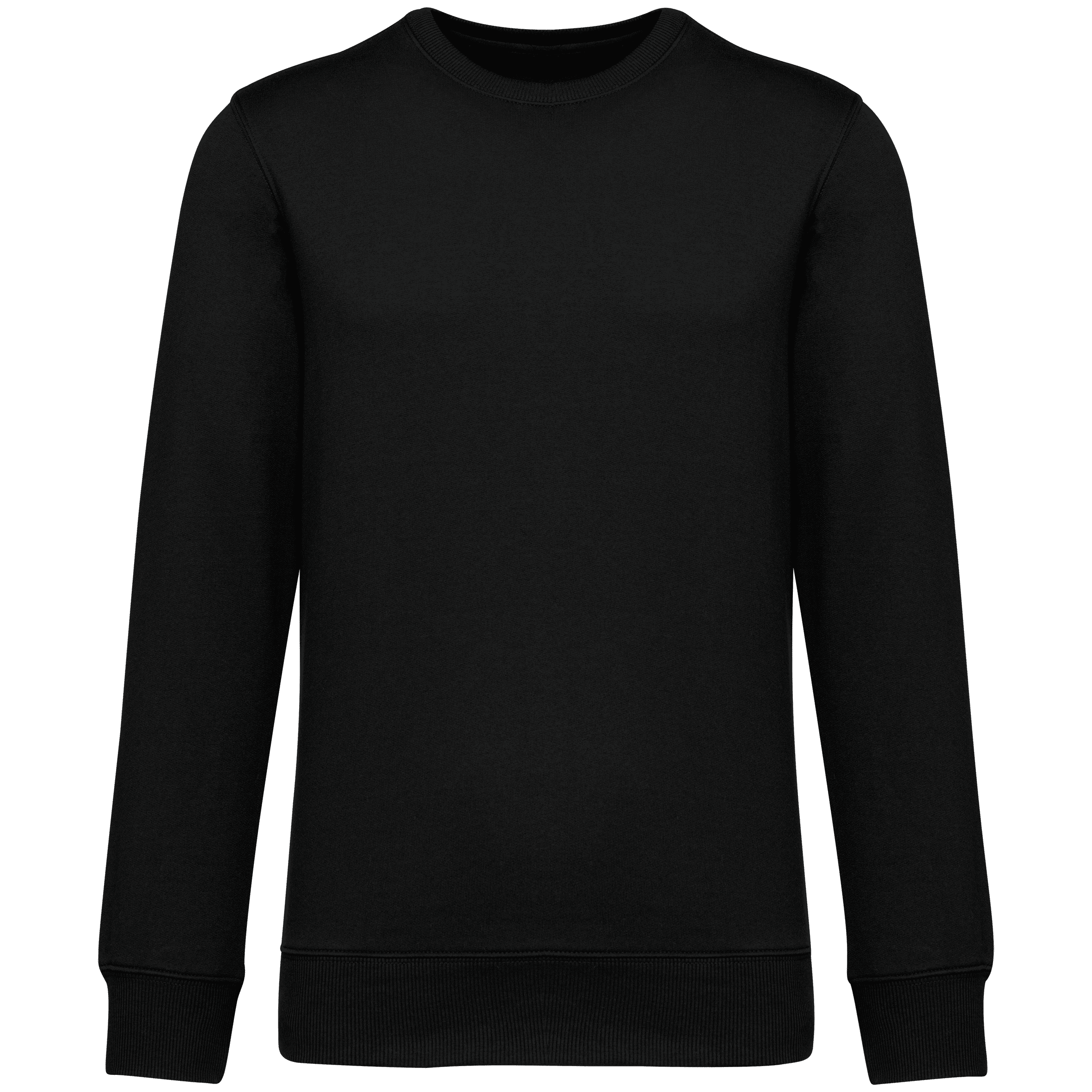 Sweatshirt noir uni à col rond avec bords-côtes aux manches et à la taille.