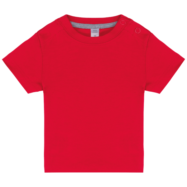 T-shirt bébé rouge uni taille 6 mois avec boutons-pression à l'épaule et col rond.