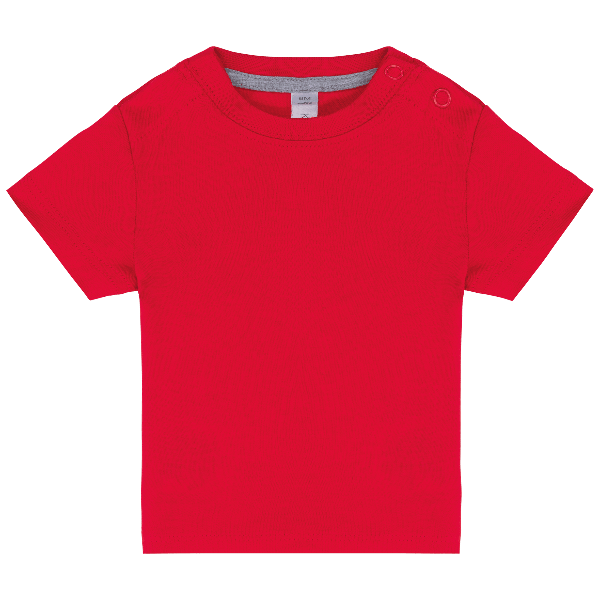 T-shirt bébé rouge uni taille 6 mois avec boutons-pression à l'épaule et col rond.