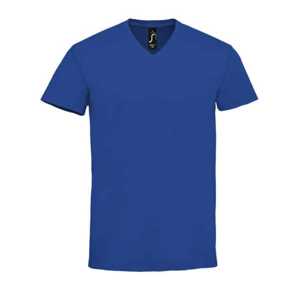 T-shirt bleu à col en V pour homme Imperial-V de SOL'S, coupe droite classique en coton.