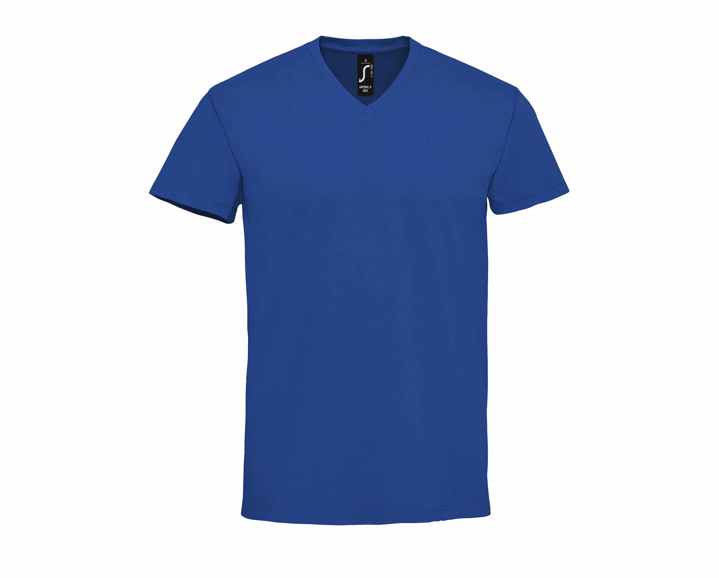 T-shirt bleu à col en V pour homme Imperial-V de SOL'S, coupe droite classique en coton.
