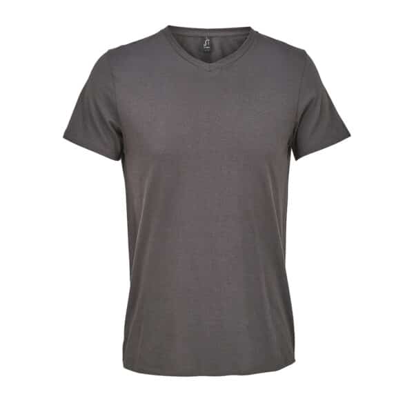 T-shirt col V gris anthracite pour homme, coupe droite confortable en coton de qualité.
