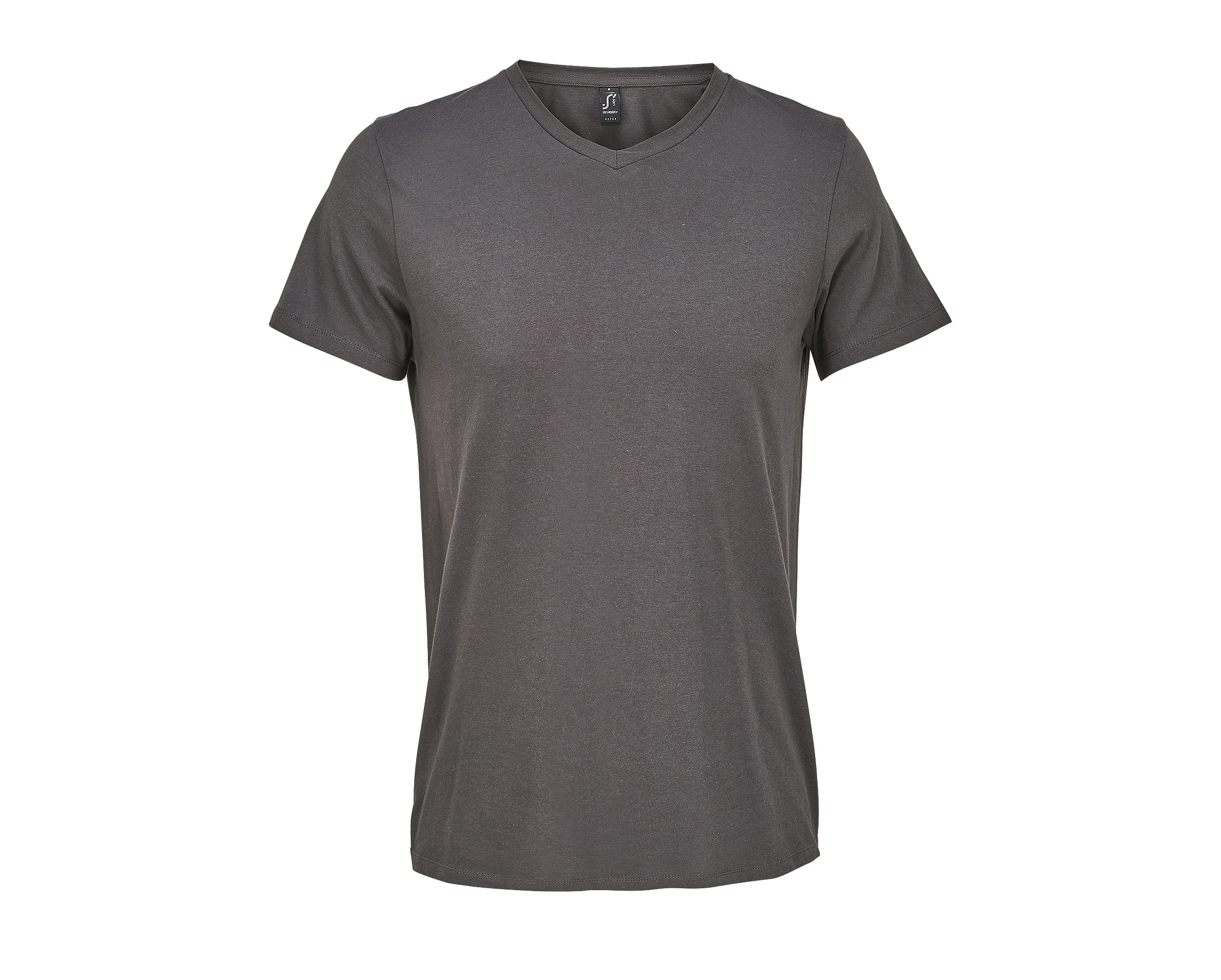 T-shirt col V gris anthracite pour homme, coupe droite confortable en coton de qualité.