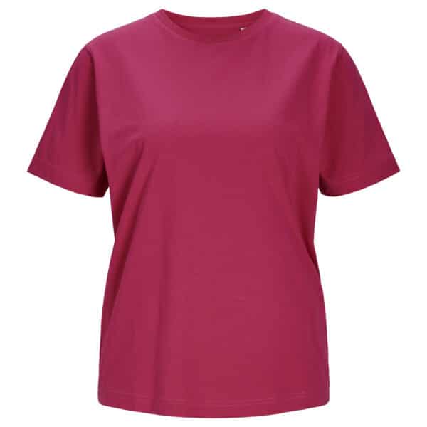 T-shirt à manches courtes rose framboise pour femme avec col rond classique.