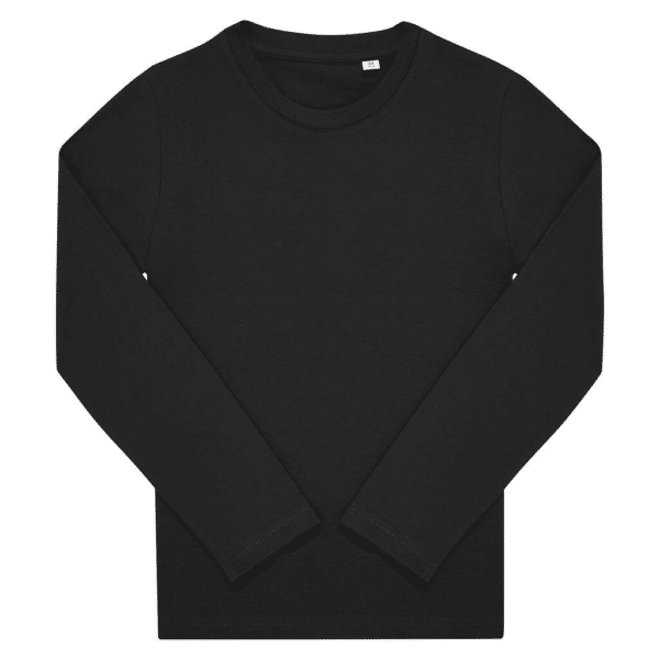T-shirt noir à manches longues uni, col rond classique pour enfant, taille 5/6.