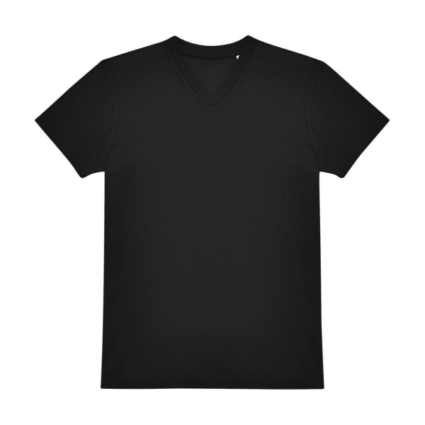 T-shirt noir uni à col en V et manches courtes, basique essentiel en coton.
