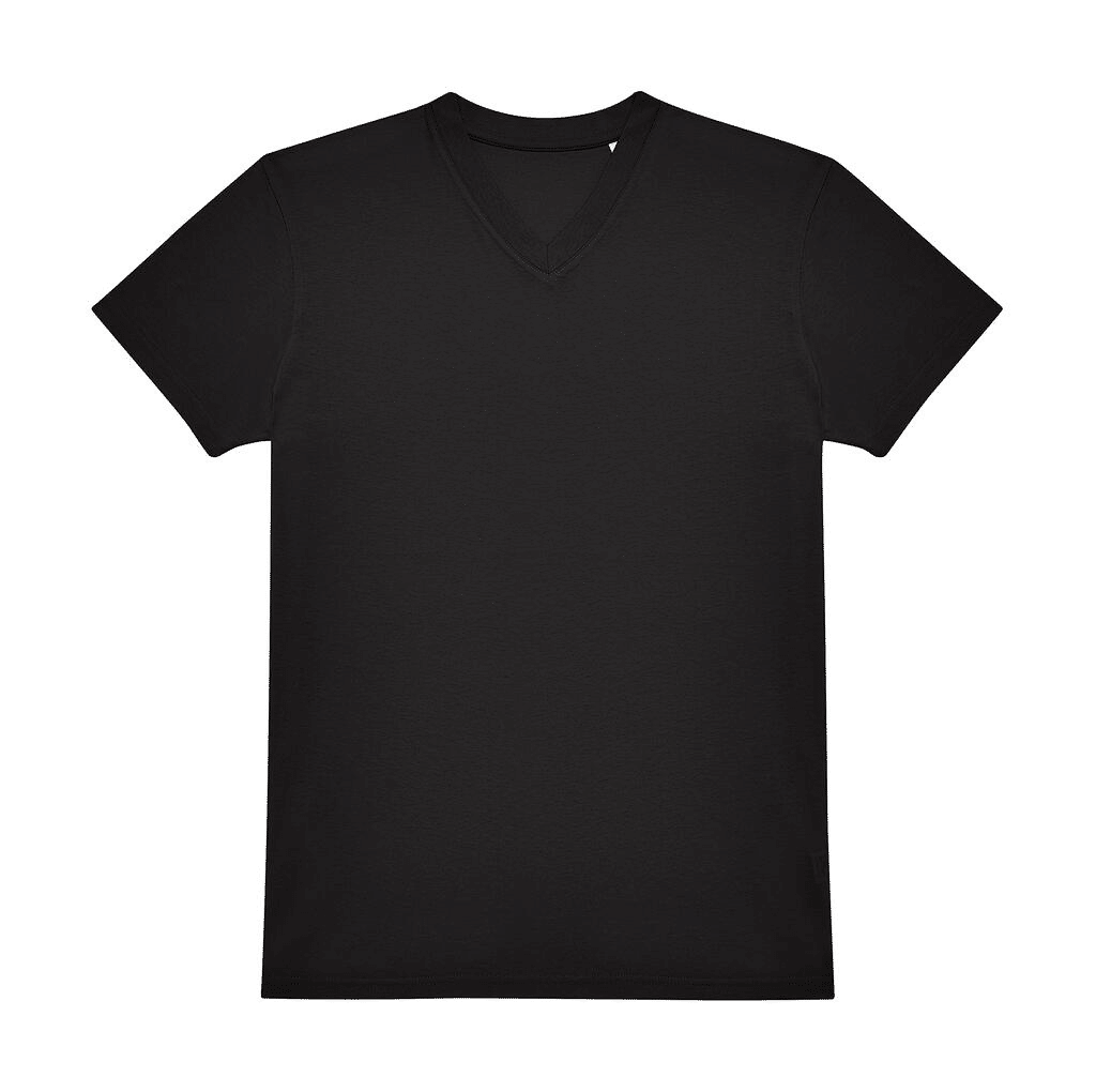 T-shirt noir uni à col en V et manches courtes, basique essentiel en coton.