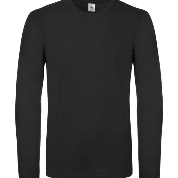 T-shirt noir à manches longues B&C pour homme, col rond classique.
