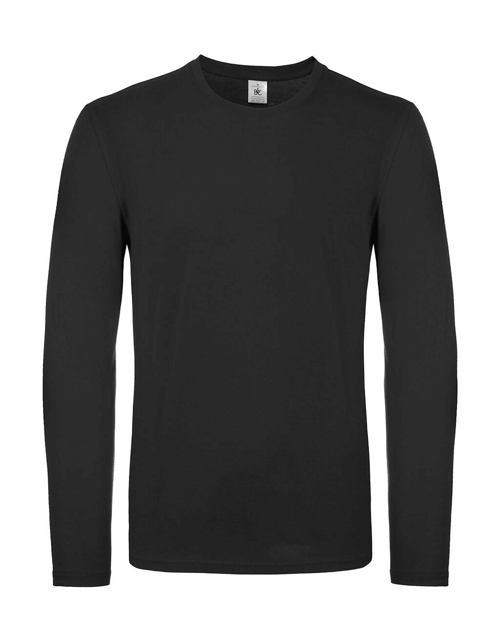 T-shirt noir à manches longues B&C pour homme, col rond classique.