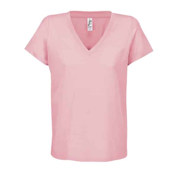 T-shirt rose pâle à col en V pour femme, coupe ajustée en coton, modèle SOL'S REGENT V.
