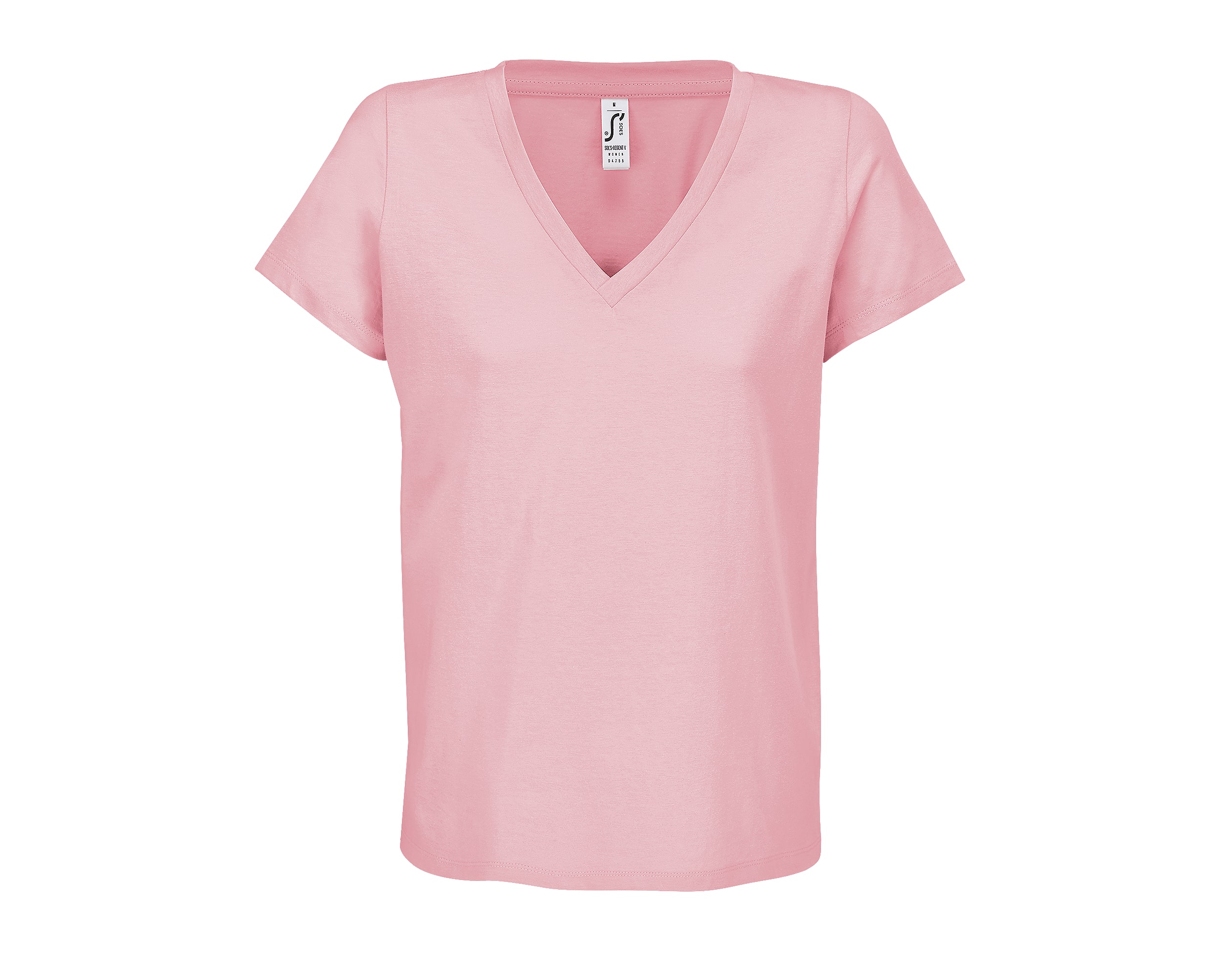 T-shirt rose pâle à col en V pour femme, coupe ajustée en coton, modèle SOL'S REGENT V.