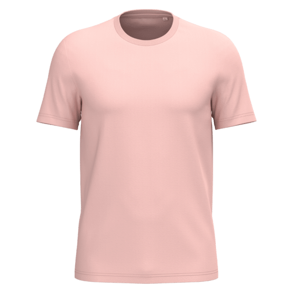 T-shirt rose pastel à col rond et manches courtes, coupe droite classique en coton.