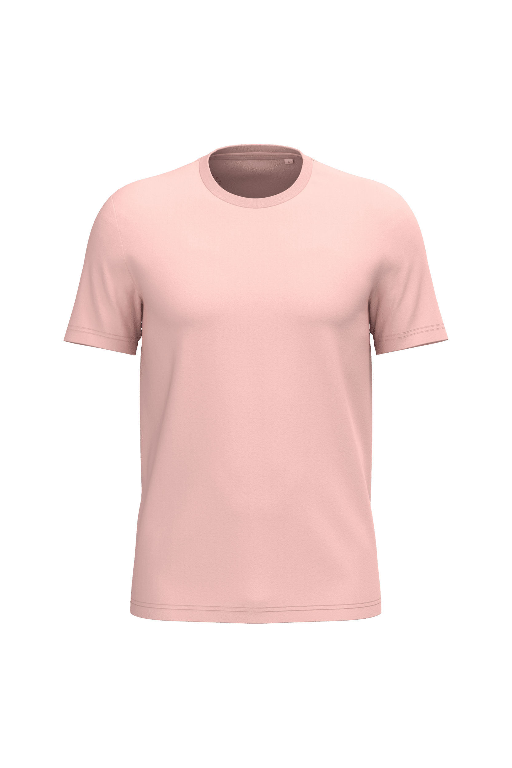 T-shirt rose pastel à col rond et manches courtes, coupe droite classique en coton.
