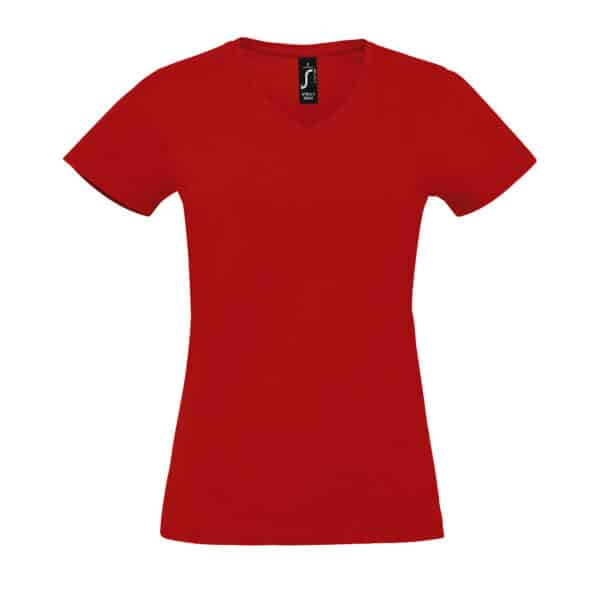 T-shirt rouge à col V pour femme de la marque SOL'S Imperial-V, coupe ajustée et moderne.