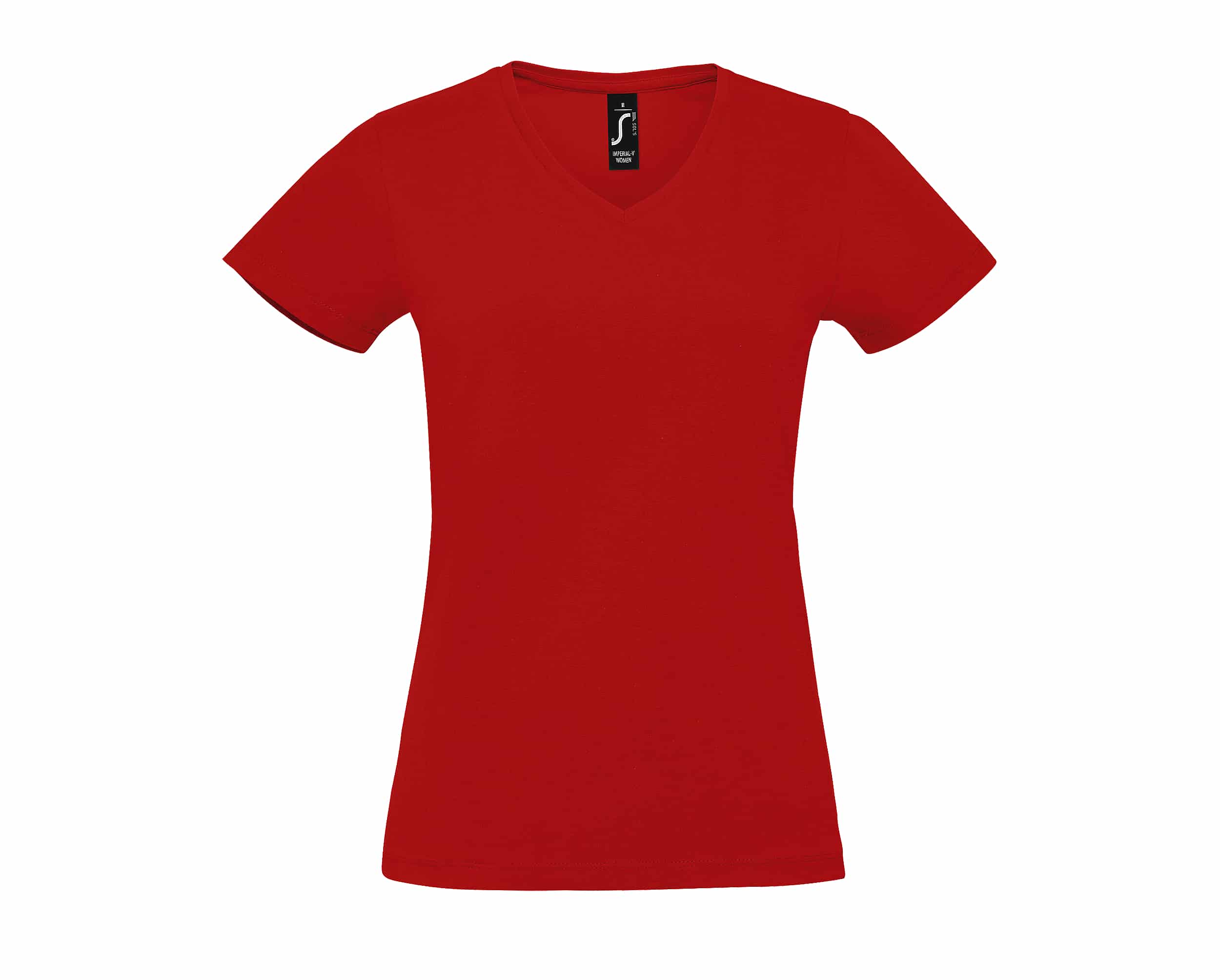 T-shirt rouge à col V pour femme de la marque SOL'S Imperial-V, coupe ajustée et moderne.
